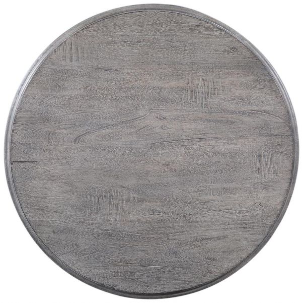 Lamp Table Dayton Weathered Gray Distressed Solid Wood Round  1 Drawer