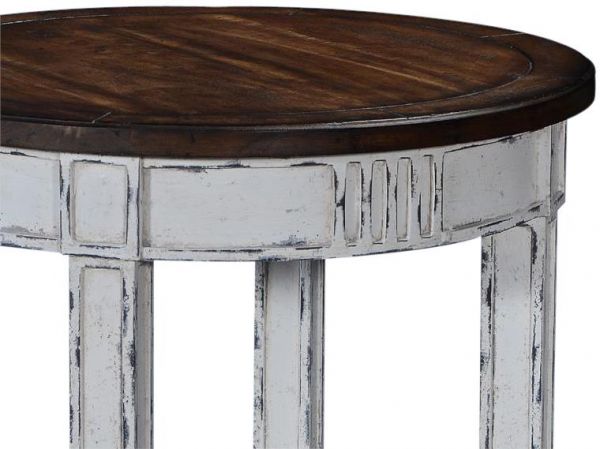 Lamp Table San Maria Louis XVI French Distressed White Rustic Pecan Wood Round