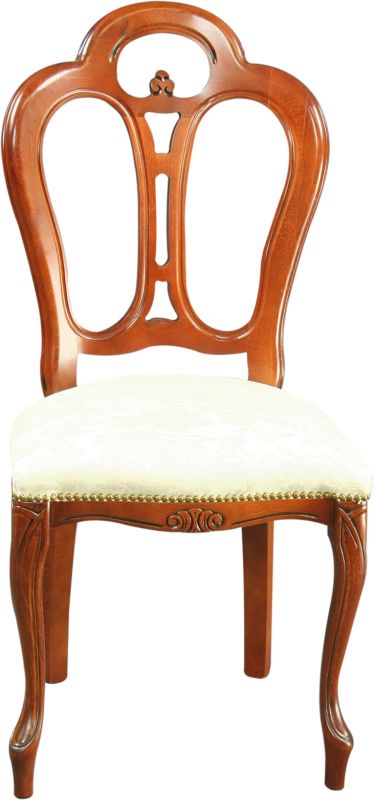 Large Italian New Rococo Chair  Mahogany  Beige-Colored Damask