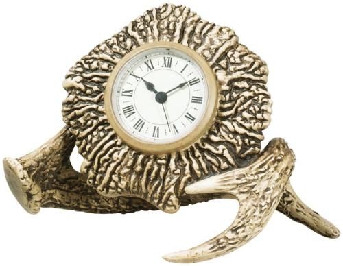 Mantel Clock Antler Small Cast Resin Hand-Cast Hand-Painted Battery-Operated