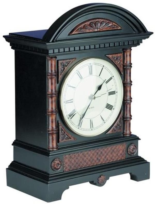 Mantel Clock Chocolate Ebony Brown Black Cast Resin Hand-Painted Quartz