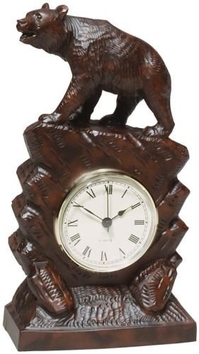Mantel Clock MOUNTAIN Rustic Tall Bear Walking Chocolate Brown Resin