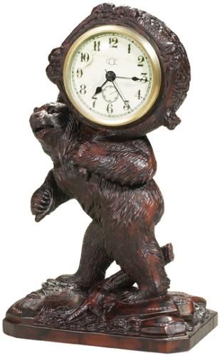 Mantel Clock MOUNTAIN Rustic Upright Smiling Bear with Back Pack Oxblood Red