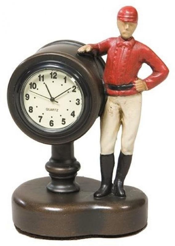 Mantel Clock Remind One Time Jockey Left Pose Cast Resin Battery Not Included