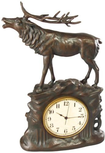 Mantle Mantel Clock Standing Stag Deer Hand-Painted Resin OK Casting USA Made