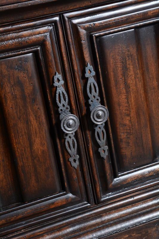 Nightstand Cathedral Dark Rustic Pecan Wood  Molding  Linen Fold Doors  Shelf