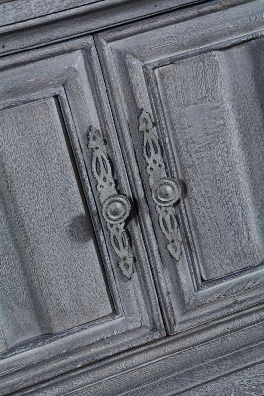 Nightstand Cathedral Weathered Gray Wood  Moldings  Linen Fold Doors  Shelf