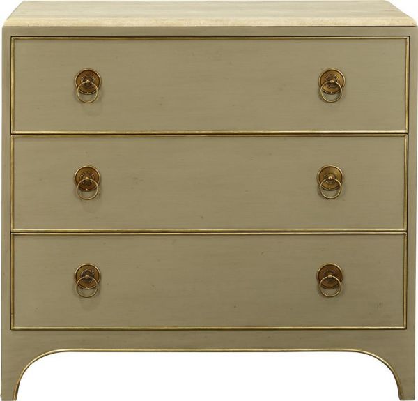 PORT ELIOT Chest of Drawers Mid-Century Gold Trim Cadiz Paint Stone Top 3
