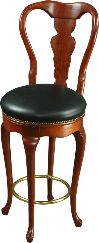 Pair Queen Anne New Bar Stools  Mahogany Faux Leather  Swivel Seats