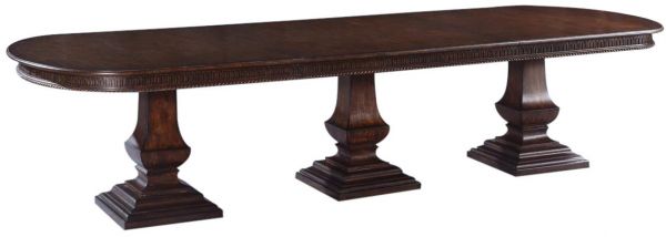 Pastry Table Tuscan Italian Triple Pedestal Walnut Solid Wood Oval Top 130 Long