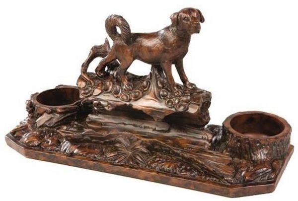 Pen Pencil Holder Desk Tray Rustic Dog Carved Hand Painted USA Made OK Casting