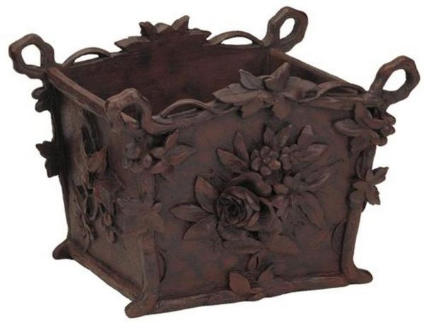 Planter Vase MOUNTAIN Rustic Floral Basket Box Center Resin Hand-Painted Carved