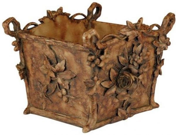 Planter Vase TRADITIONAL Rustic Floral Basket Box Center Resin Hand-Painted