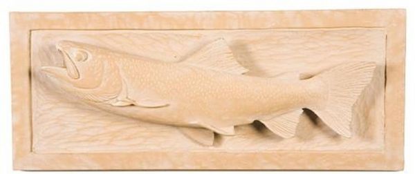 Plaque MOUNTAIN Rustic Trout Fish Left-Facing Left Beige Resin Hand-Painted
