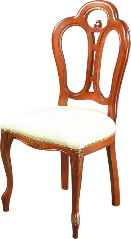 Rococo Dining Chair  Italy  Ivory Damask Upholstery  Mahogany Frame