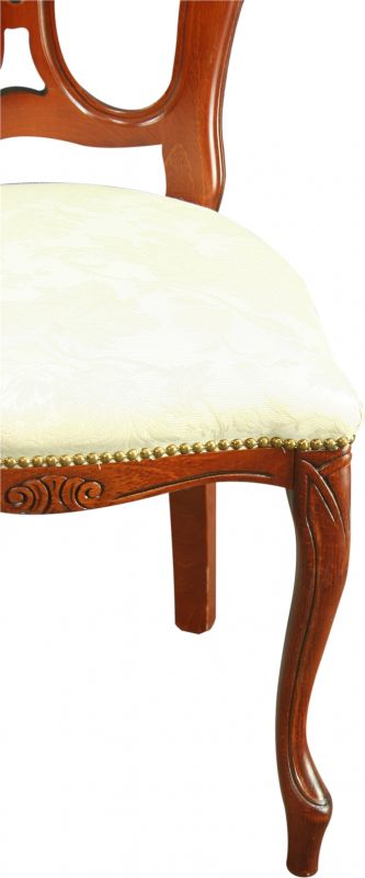 Rococo Dining Chair  Italy  Ivory Damask Upholstery  Mahogany Frame