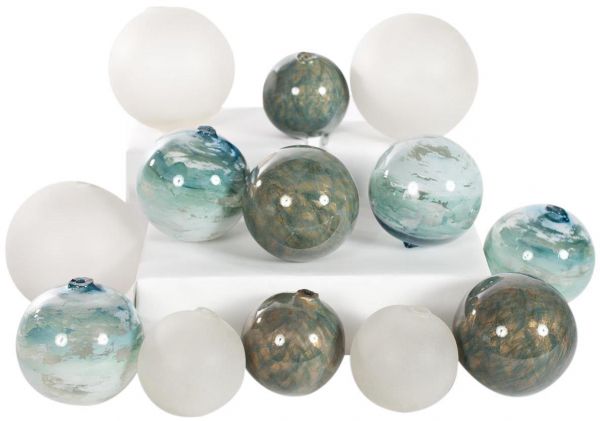 Sculpture Balls Assorted Ocean Mirage Frosted Blue Brown Green Set 12