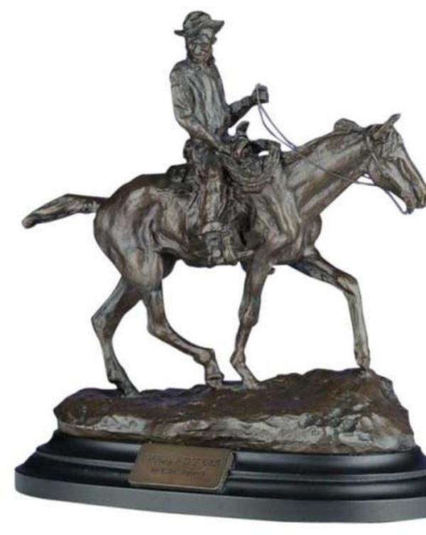 Sculpture EQUESTRIAN Traditional Antique Will Rogers on Horse Chocolate Ebony