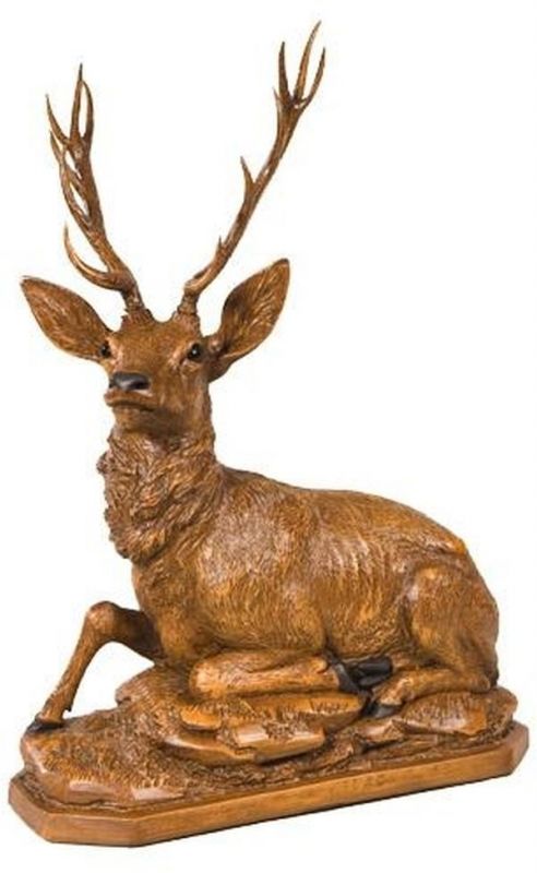 Sculpture MOUNTAIN Rustic Laying Stag Resting Deer Chestnut Resin Hand-Painted