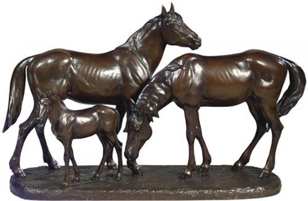 Sculpture Remington Horse Family Chocolate Brown Cast Resin Hand-Painted