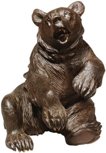 Sculpture Sitting Bear Large Chocolate Brown Cast Resin Hand-Painted Hand-Cast