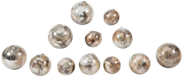 Sculpture Sphere Ball Ornament Monarch Rust Silver Set 12 Hand-Blown Glass