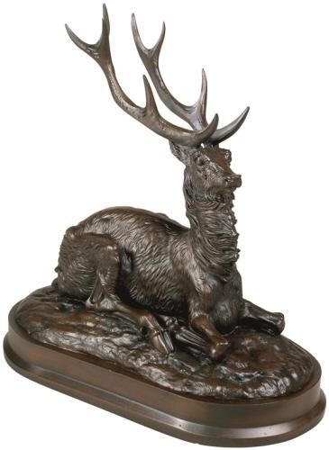 Sculpture Stoic Stag at Rest Laying Deer Chocolate Brown Cast Resin