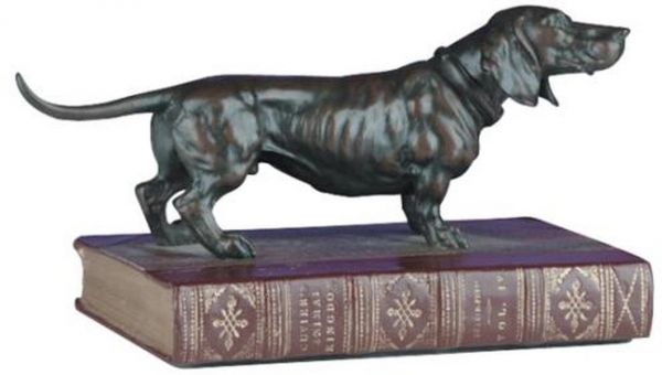 Sculpture TRADITIONAL Antique Dachshund on Book Dogs Resin Hand-Painted