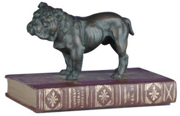 Sculpture TRADITIONAL Antique English Bulldog on Book Dogs Resin Hand-Painted