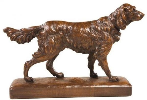 Sculpture TRADITIONAL Antique English Setter Dogs Chocolate Brown Resin
