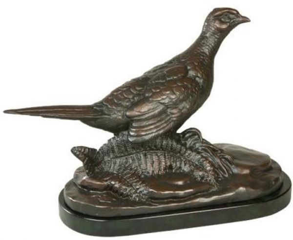 Sculpture TRADITIONAL Antique Hen Pheasant Birds Chocolate Brown Resin