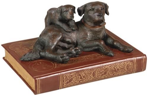 Sculpture TRADITIONAL Antique Protective Momma Lab and Her Puppy Dog Labrador