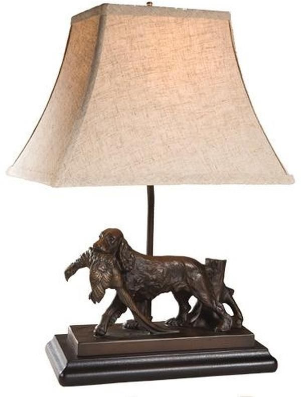 Sculpture Table Lamp Brittany Dog Hunting Pheasant Hand Painted OK Casting