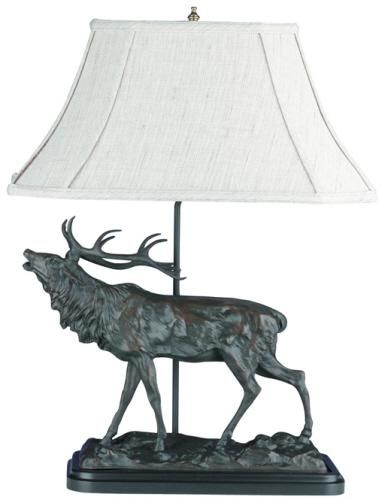 Sculpture Table Lamp Calling Elk Rustic Mountain Hand Painted OK Casting 1Light