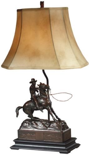 Sculpture Table Lamp Cowboy Roper Horse Southwestern Hand Painted OK Casting