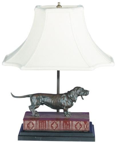 Sculpture Table Lamp Dachshund on Book Dog Traditional Hand Painted OK Casting
