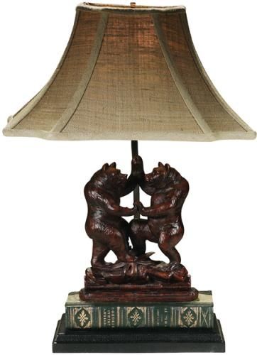 Sculpture Table Lamp Dancing Bears Hand Painted Made in USA OK Casting Mountain