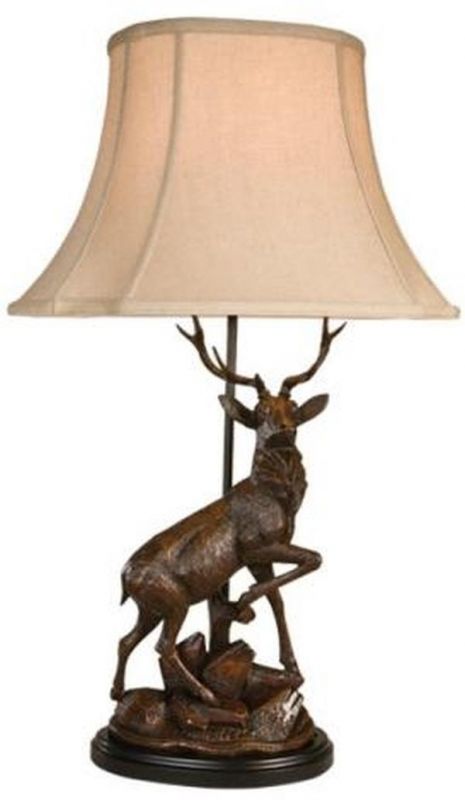 Sculpture Table Lamp Deer Right Facing  Hand Painted OK Casting USA Linen