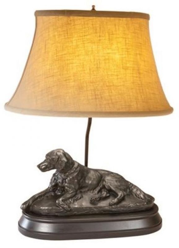 Sculpture Table Lamp Dog Resting English Setter Hand Painted USA Made OK Casting