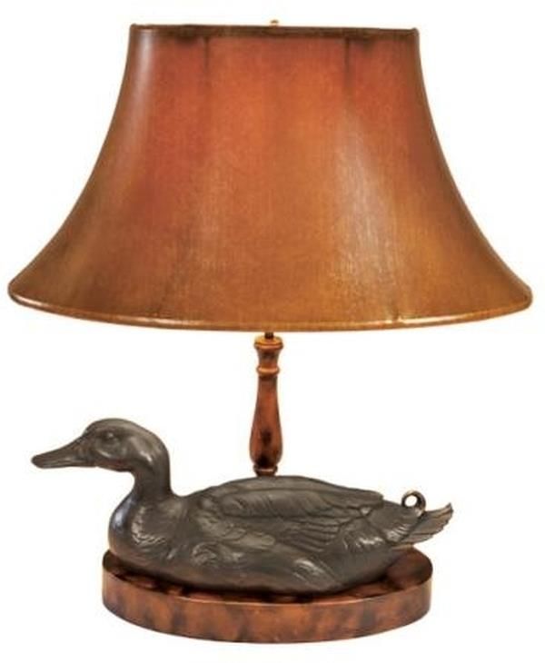 Sculpture Table Lamp Duck Traditional Hand Painted OK Casting USA Made Faux Mica