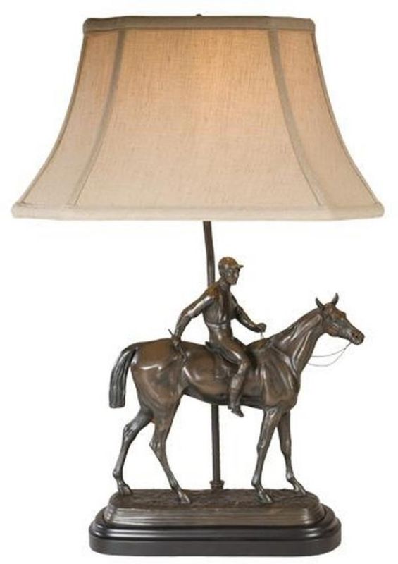 Sculpture Table Lamp EQUESTRIAN Traditional Antique Horse Jockey Paddock Post