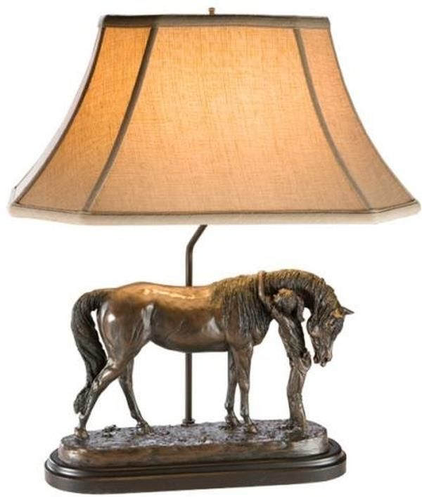 Sculpture Table Lamp EQUESTRIAN Traditional Antique Little Girl and Her Loving