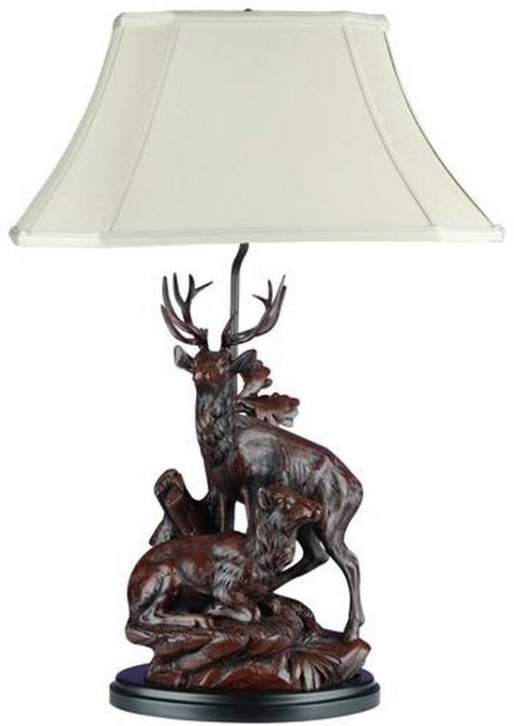 Sculpture Table Lamp Elk Mates Rustic Mountain Hand Painted OK Casting 1-Light