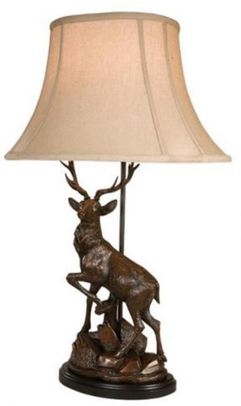 Sculpture Table Lamp English Deer Left Facing  Detailed Hand Painted OK Casting