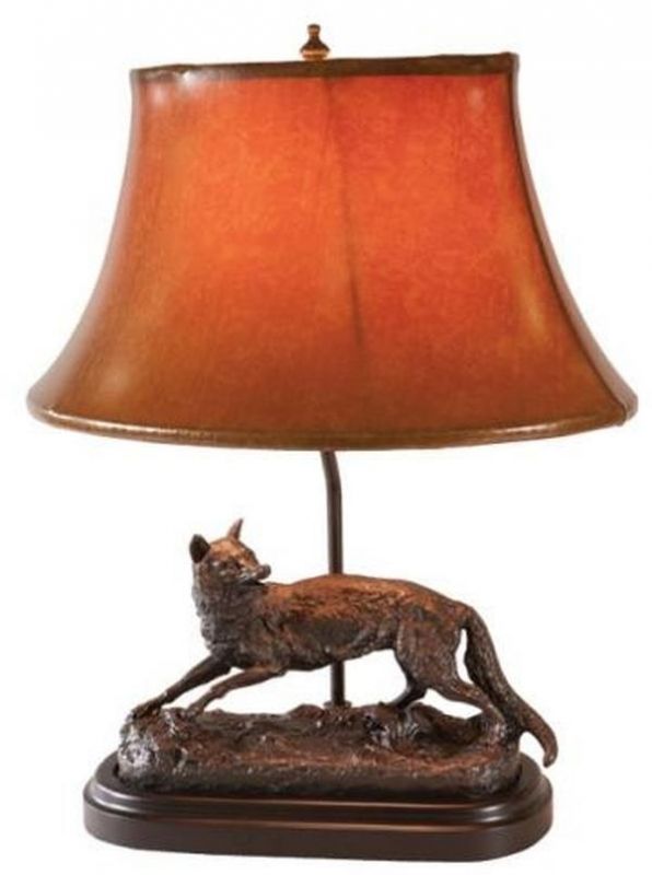Sculpture Table Lamp Fox in the Wild Rustic Hand Painted USA Made OK Casting