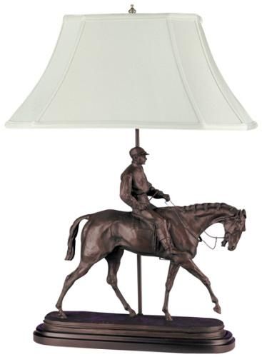 Sculpture Table Lamp Horse Jockey Boy Equestrian Hand Painted OK Casting Linen