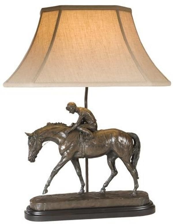 Sculpture Table Lamp Horse Jockey By Belden Hand Painted OK Casting Equestrian
