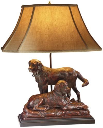 Sculpture Table Lamp Labrador Dogs Hand Painted Made in USA OK Casting 1-Light