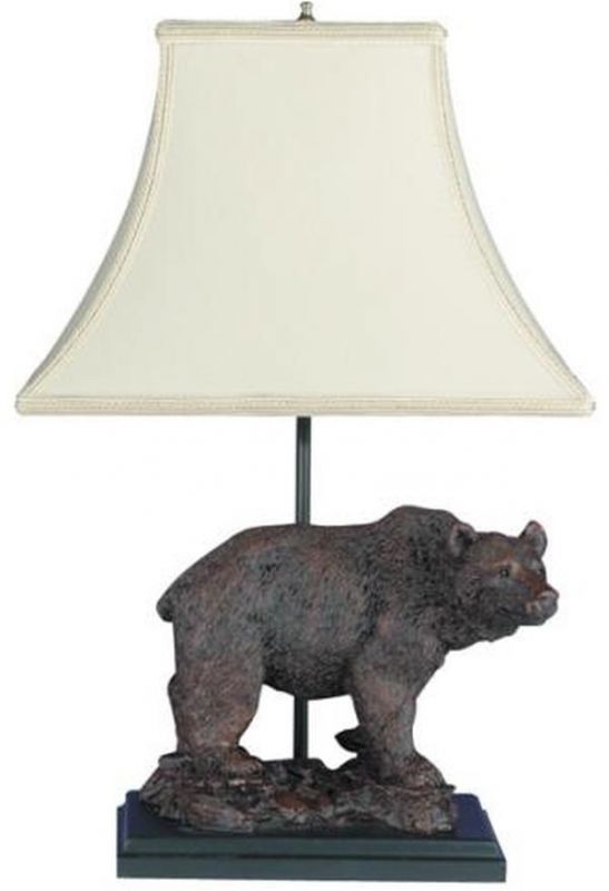 Sculpture Table Lamp MOUNTAIN Rustic Grizzly Bear Antique White Ebony Brass