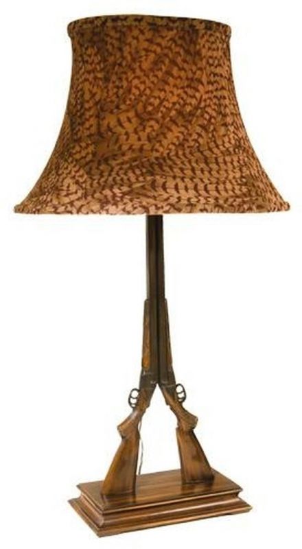 Sculpture Table Lamp MOUNTAIN Traditional Antique Pheasant Feather Double